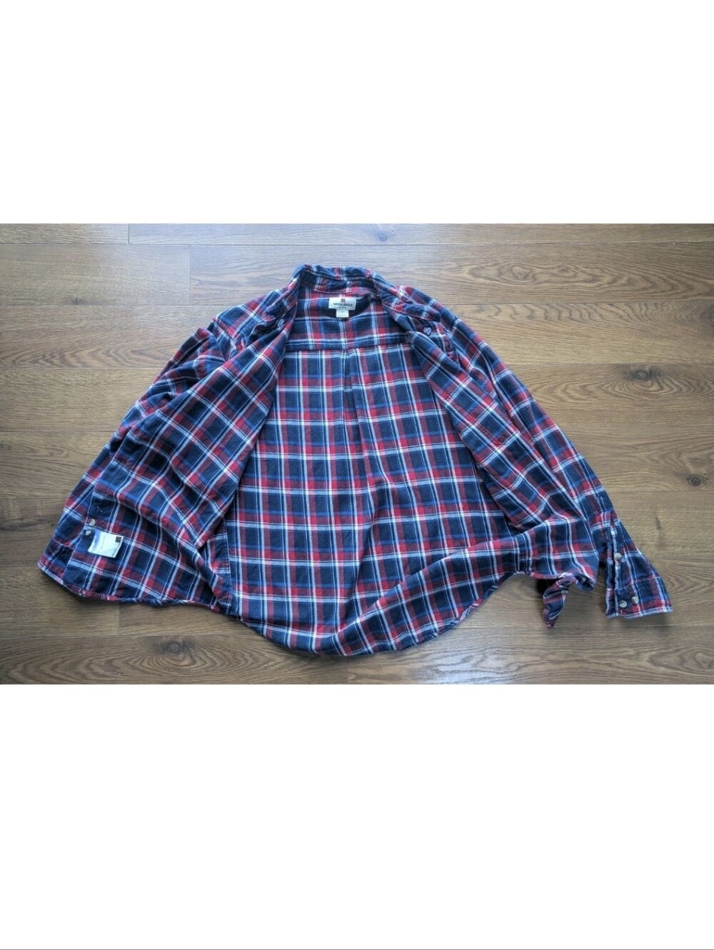 Woolrich Mens Large Plaid Flannel Button Down Red White Blue Well Worn GUC - Picture 11 of 11